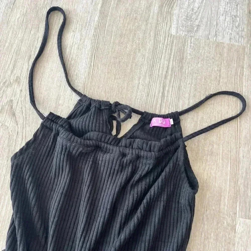 Black Ribbed Spaghetti-Strap Romper - Picture 2 of 6